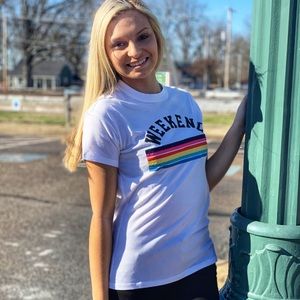 🔥CARBON COPY🔥WEEKEND GRAPHIC PRINT TEE WHITE XS NWT